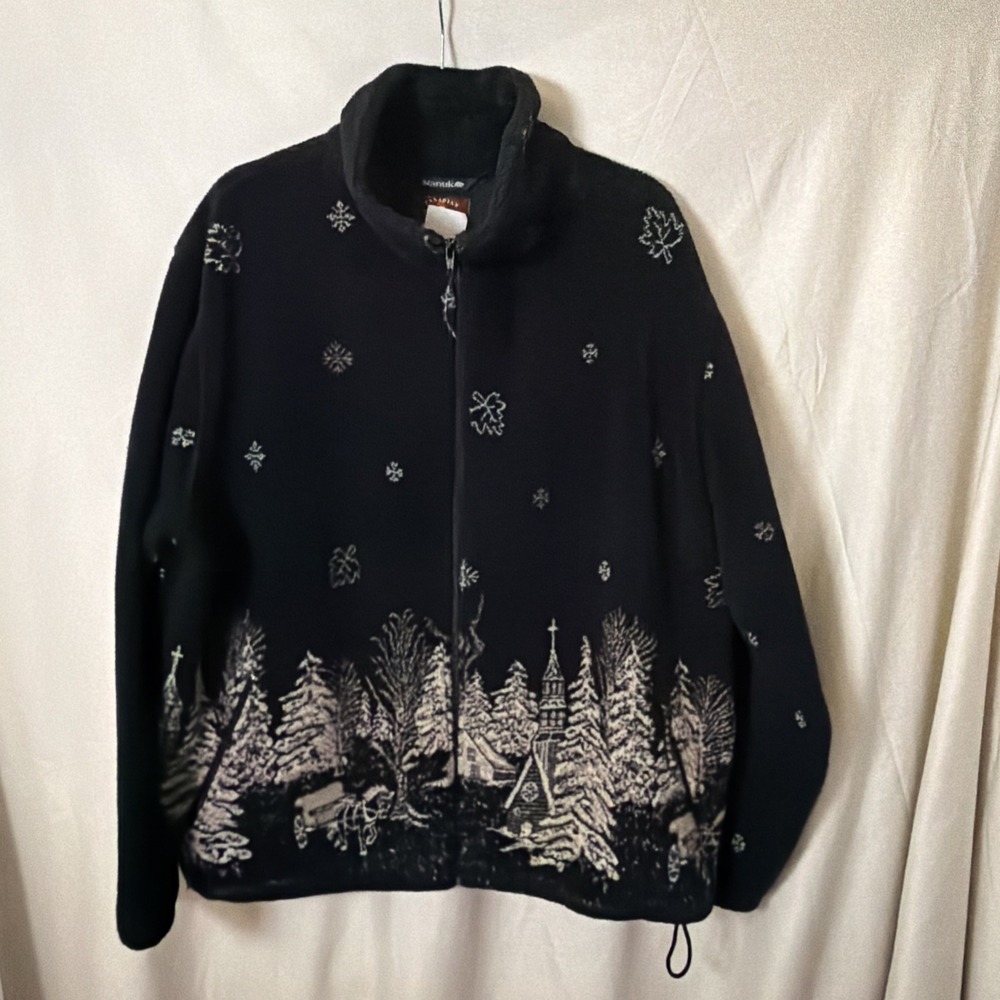 Vintage 90s Nanuk Canadian Made Scenic Fleece Jacket XL Horse Carriage Woman's